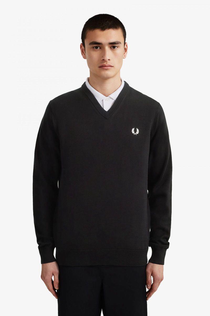 Black Fred Perry Classic V Neck Jumper Men's Knitwear | PH 1292BEXC